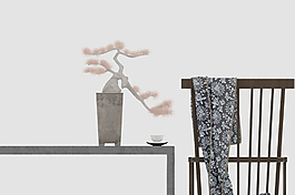 盆景造型茶室一角