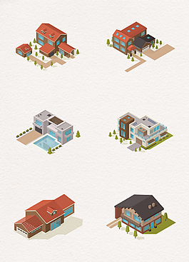 简约3D地标建筑模型房矢量图