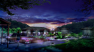 别墅园林夜景