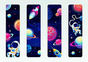 创意宇航员遨游太空系列书签图片下载