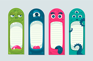 可爱卡通小怪兽标签书签图片下载