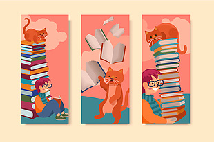 儿童文具素材卡通插画书签模板设计