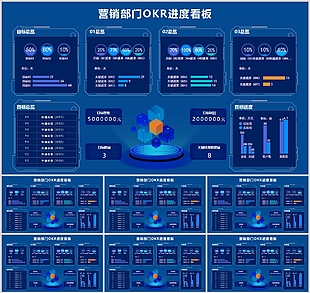 科技风营销部门okr进度线形图