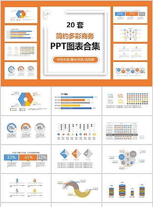 橙色简约商务风20套PPT图表合集