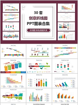 30套创意数据折线图可视化PPT图表