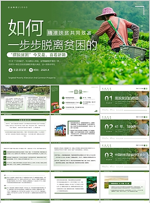 绿色杂志风精准扶贫共同致富宣传介绍