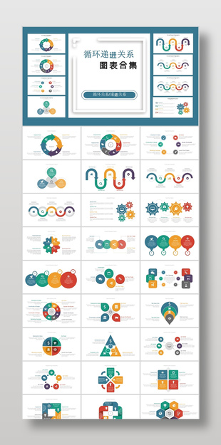 深绿循环递进关系PPT图表关系