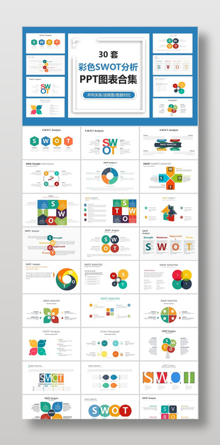 30套蓝色SWOT分析PPT图表
