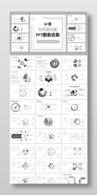 30套灰色简约雷达图PPT图表