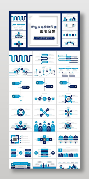 蓝色扁平化流程图PPT图表
