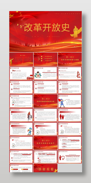红色简约风改革开放史主题课件