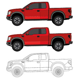 红色大气皮卡车立面插图