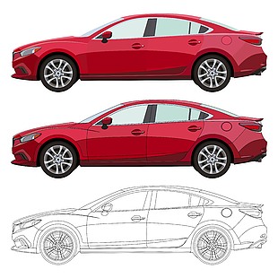 红色时尚轿车立面插图