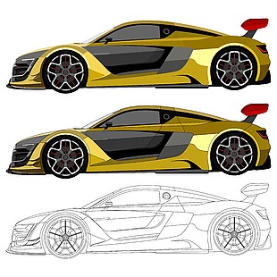 金色时尚轿车跑车立面插图