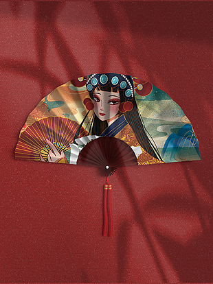 红色古典国潮风复古扇子设计