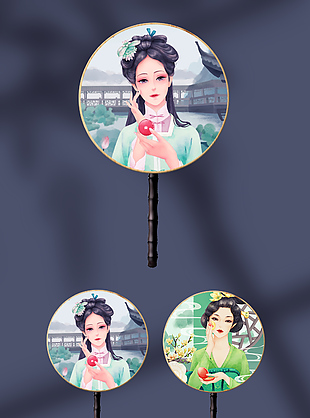 深蓝色国潮风复古扇子设计