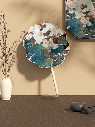 复古风花卉装饰扇子设计摄影图案