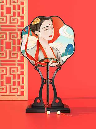 红色中国风扇子文创设计