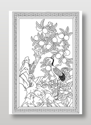 鹿仙鹤与寿桃图案