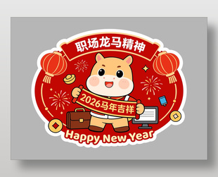 2026职场龙马精神马年手举牌设计