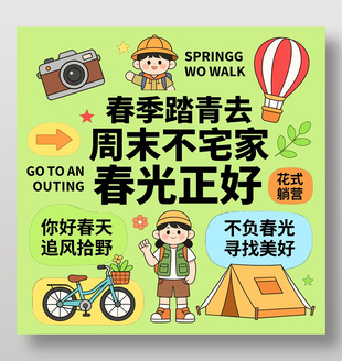 春季踏青露营不宅家卡通宣传海报