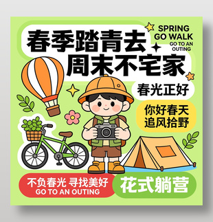 春光正好追风拾野露营卡通插画设计