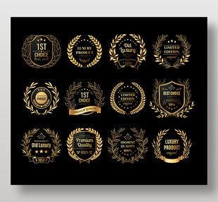 金色麦穗橄榄枝元素图标设计