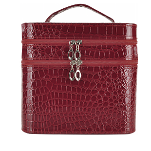 暗红色鳄鱼纹双开化妆箱