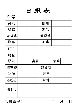 大车司机日报表格