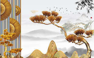 中式山水松树主题室内装饰画