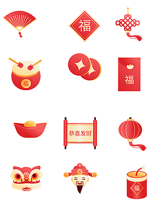 中国风民俗文化红色大气图标装饰