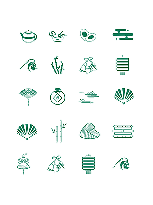 绿色简约手绘端午节主题图标元素