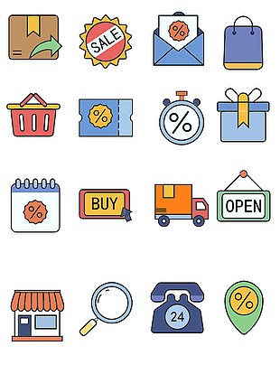 彩色手绘网购促销标签图标免扣素材