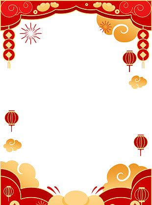 中式卡通红色主题新年边框背景设计