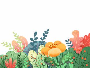 春日草丛花朵盛开卡通插画设计