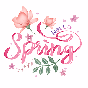 你好春天花朵绽放粉色系插画设计