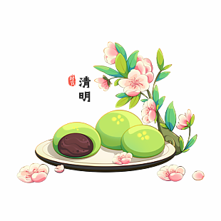 清明节国风青团桃花插画设计