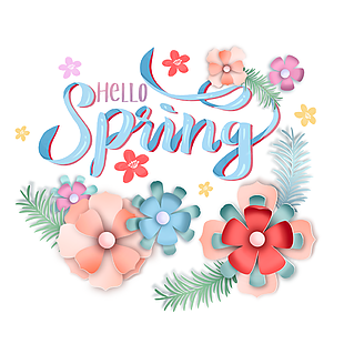 你好春天花卉装饰文艺图案设计